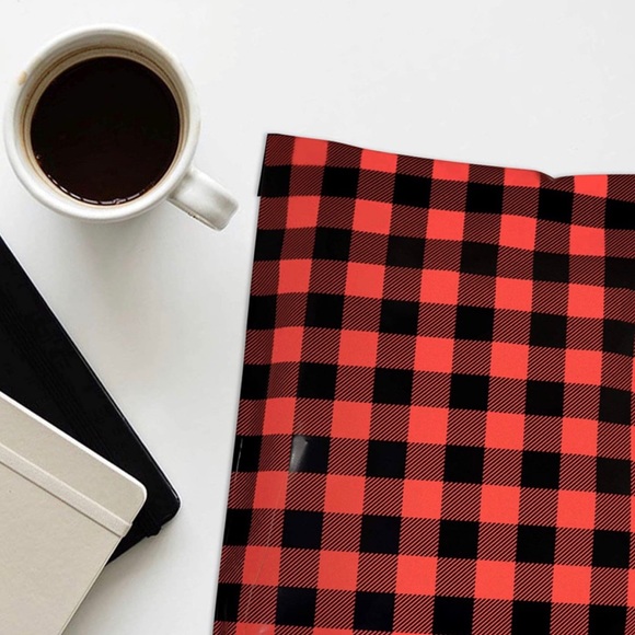 ๐ 10 Red Buffalo Plaid Stocking Poly Mailers Shipping Bags New - Picture 3 of 7